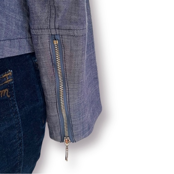 WHITE HOUSE BLACK MARKET Light Blue Lightweight Canvas Moto Jacket Size 8 - Picture 4 of 6